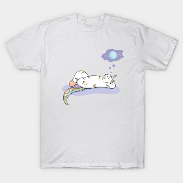 Weird Unicorn Cat dreaming of a vacation T-Shirt by runcatrun